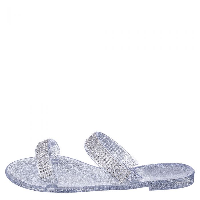 Dalia-03 Flat Jeweled Sandal Clear Glitter