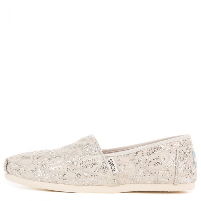 Toms for Women: Classics Silver Lace Glitter Flats Silver