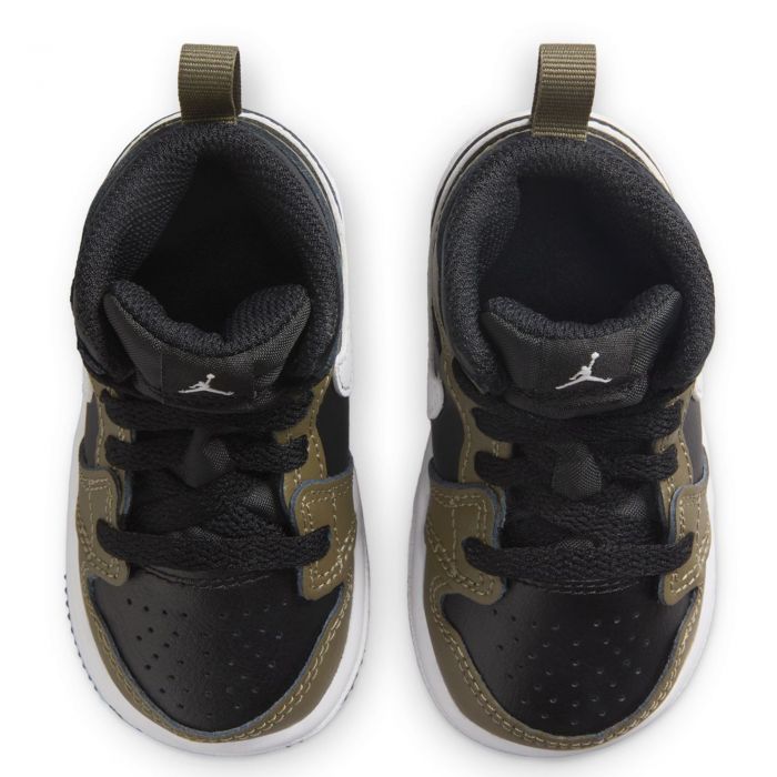 Toddler Jordan 1 Mid Black/White-Medium Olive