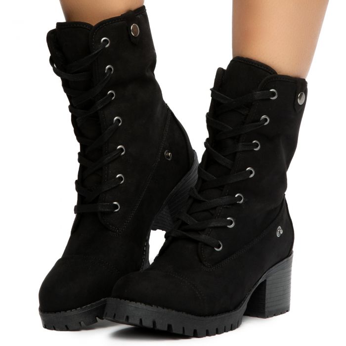 Chief-14 Cuff Down Boots Black Faux Suede
