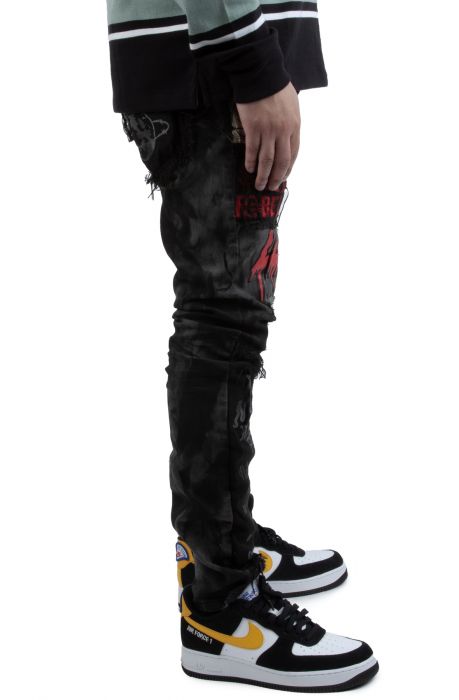 Distressed Overlay Panel Jeans Grey Denim