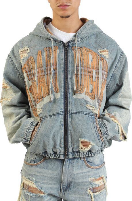 Grandeur Plaid Denim Hoodie Jacket Munich Blue