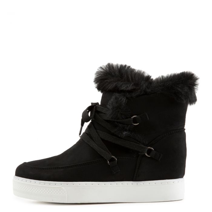 Rise-13 Fur Wedge Sneakers Black