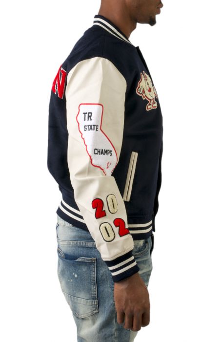 Spliced Varsity Patch Jacket Dress Blue