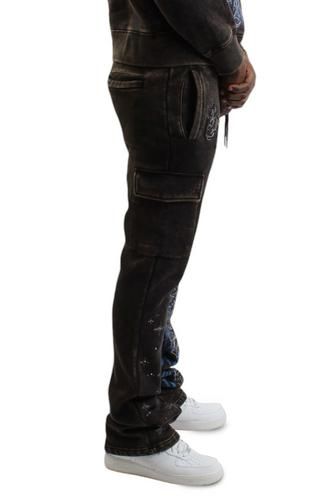 Grillz Stacked Cargo Sweatpant Washed Black