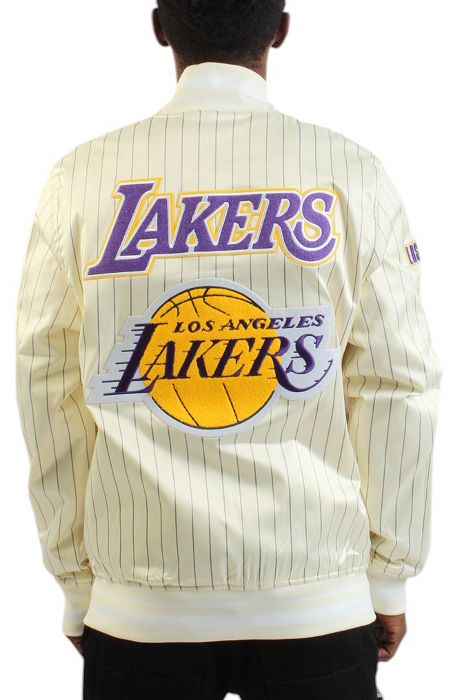 LA Lakers Pinstripe Satin Jacket Eggshell