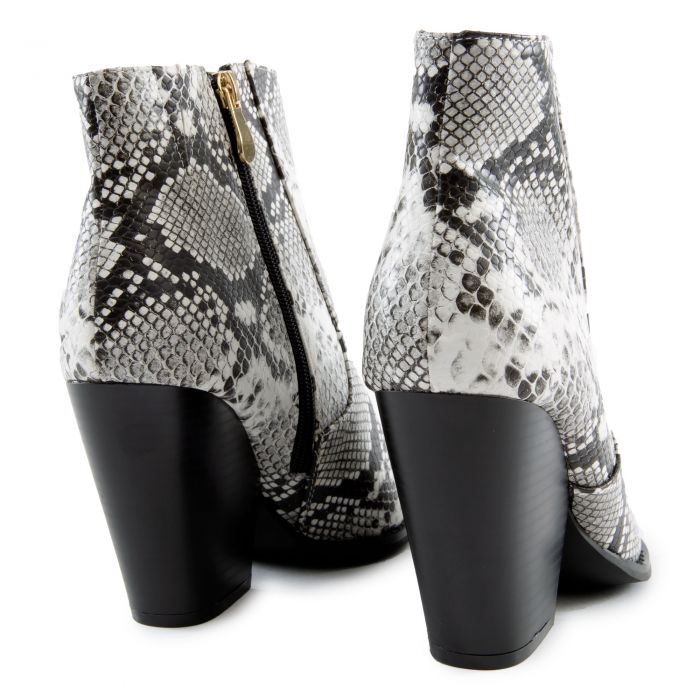 white booties snake skin
