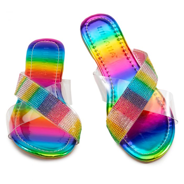 LILIANA Haroo-5 Flat Rhinestone Sandals HAROO-5-RAINB - Shiekh