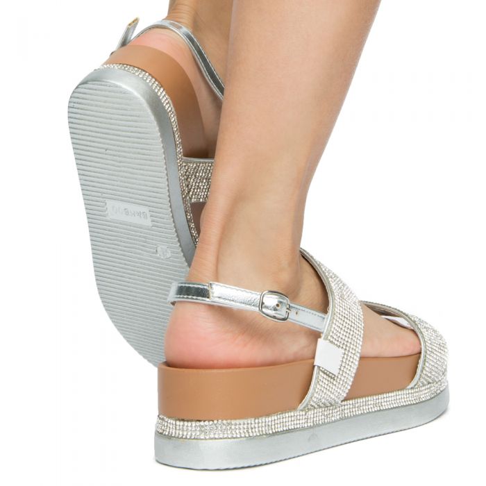 WOMEN'S LOOKOUT-02S 2 STRAP RHINESTONE SANDALS SILVER