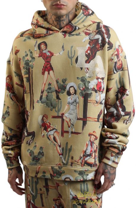 Jesse All Over Pattern Hoodie  Tan