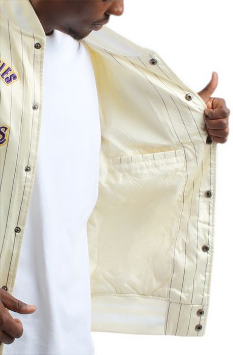 LA Lakers Pinstripe Satin Jacket Eggshell