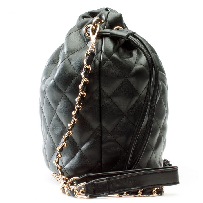 Quilted Chain Handle Bucket Bag Black