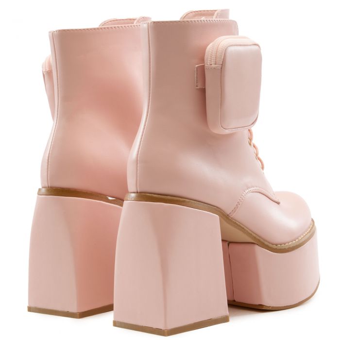 Ice-07 Platform Lace-Up Bootie Pink Pu
