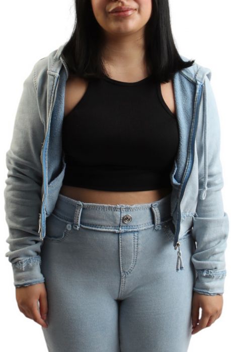 RAW EDGE BIG T SHRUNKEN ZIP HOODIE Pacific