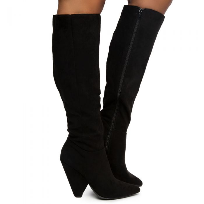 Immerse-21 Over the Knee Boots Black Faux Suede
