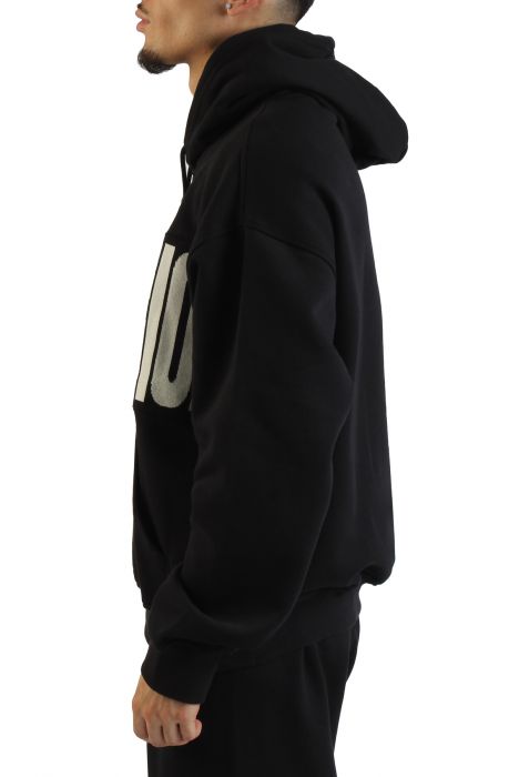 Knit Logo Panel Boxy Hoodie  Black