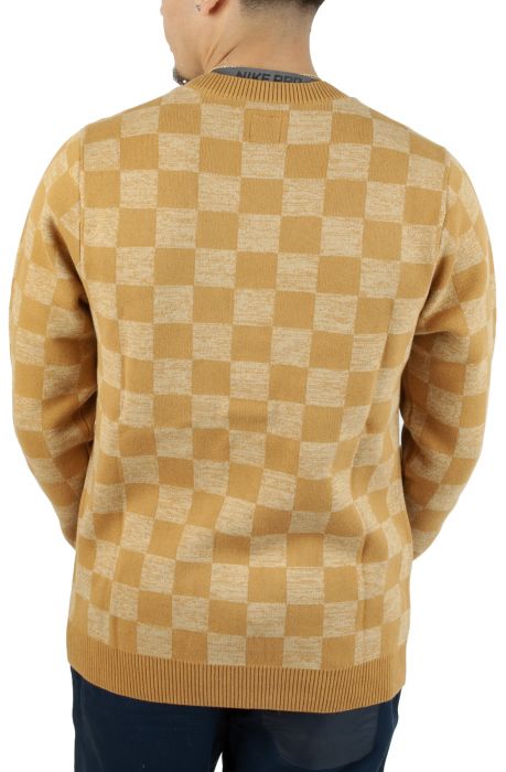 Checkerboard Jacquard Cardigan Sweater Wheat