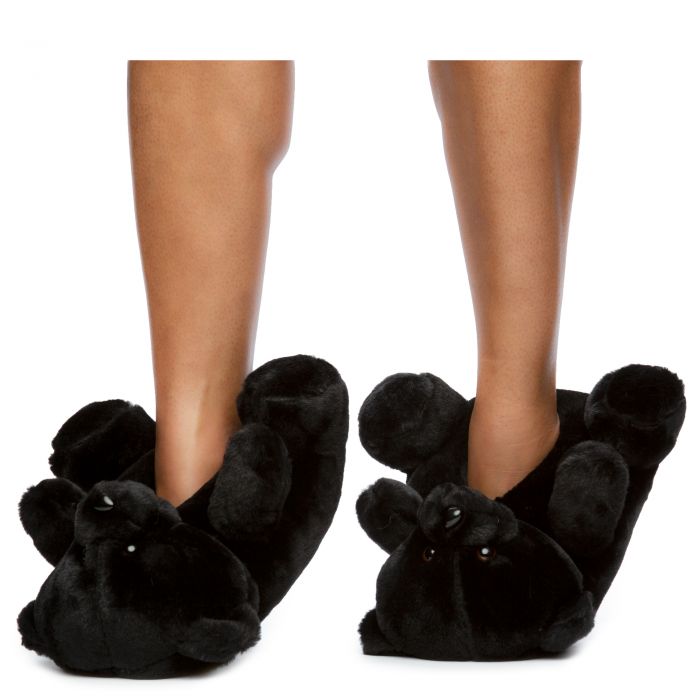 Plush-01 Bear Fuzzy Slippers Black