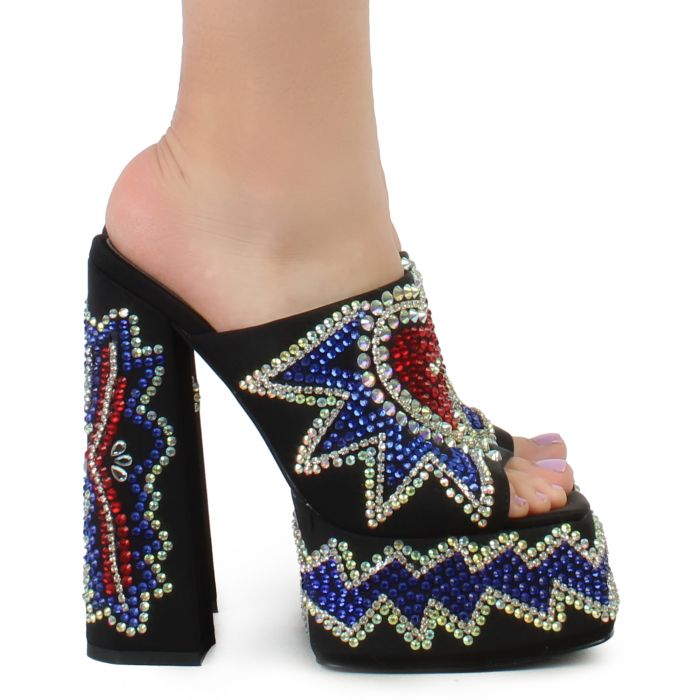 Logan Rhinestone Platform Heel Black