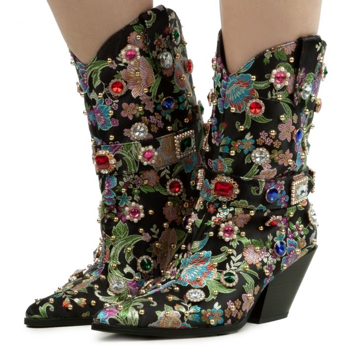 Floral Western Boot  Diligent-Black