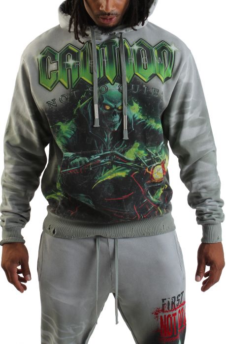 Caution Not So Quiet Ghost Rider Hoodie  Moss Green