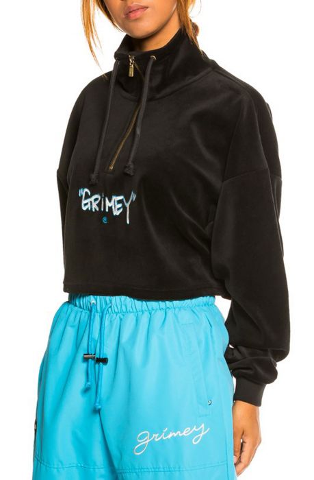 Gem Cutting High Neck Velvet Crop Top Black