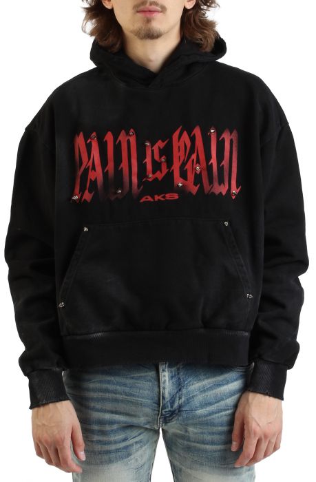 Pain is Gain Studded Hoodie Black
