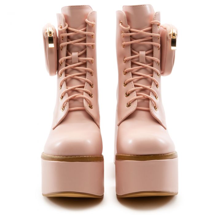 Ice-07 Platform Lace-Up Bootie Pink Pu
