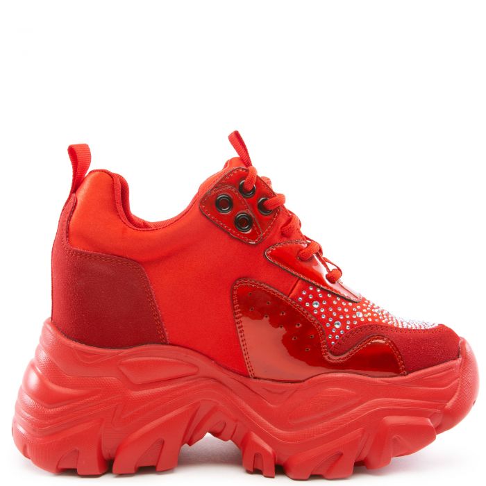 Watermelon-02 Rhinestone Platform Sneakers Red Pu