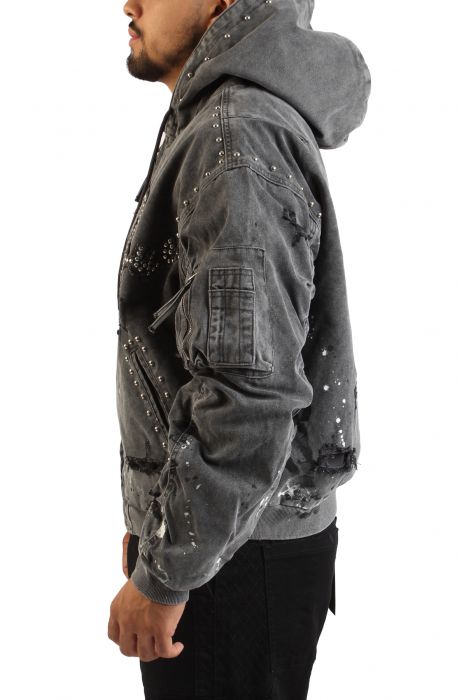 Stud Logo Hood Zip-Up Jacket  Washed Black