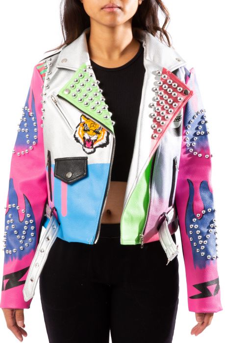 azalea wang graffiti moto jacket