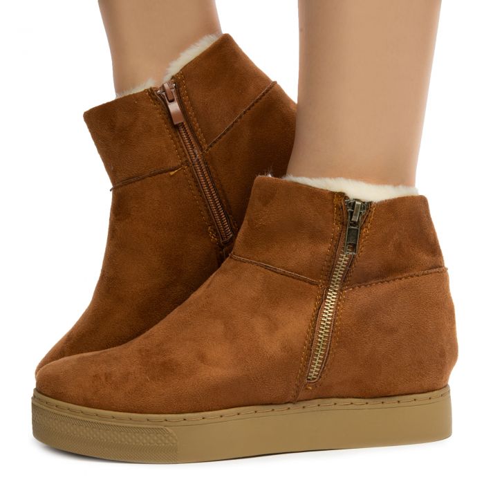 Rise-10 Zip Wedge Booties Tobacco Faux Suede