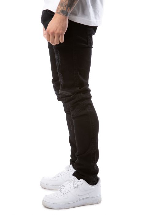 Maurice Knee Zip Moto Jeans Jet Black
