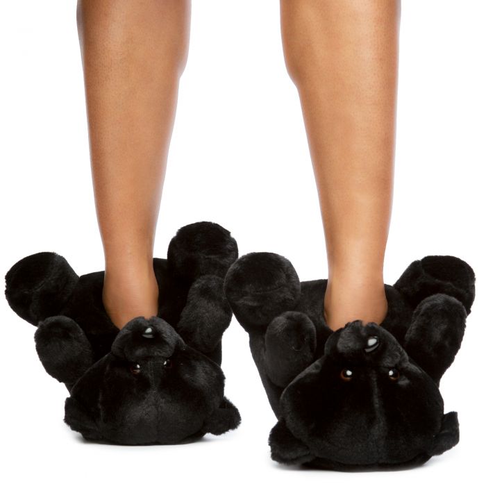 Plush-01 Bear Fuzzy Slippers Black