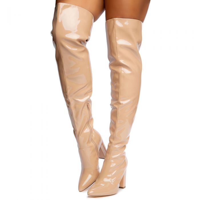 LILIANA Tinashe-2 Patent Pointy Thigh High Boots TINASHE-2-NUD - Shiekh