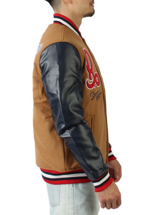 All American Varsity Jacket Caramel/Navy/Red
