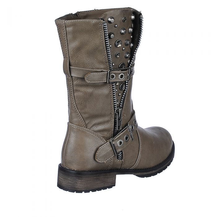 Jeweled Mid-Calf Boot Rocker 17 TAUPE