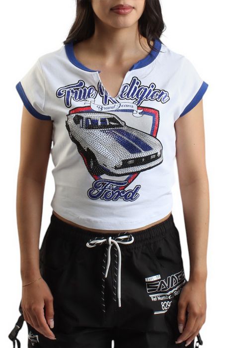 Ford X True Religion Crystal Mustang Baby Tee White