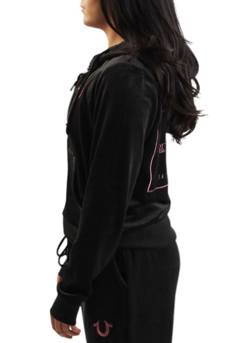 VELOUR LUREX BIG T ZIP HOODIE Black