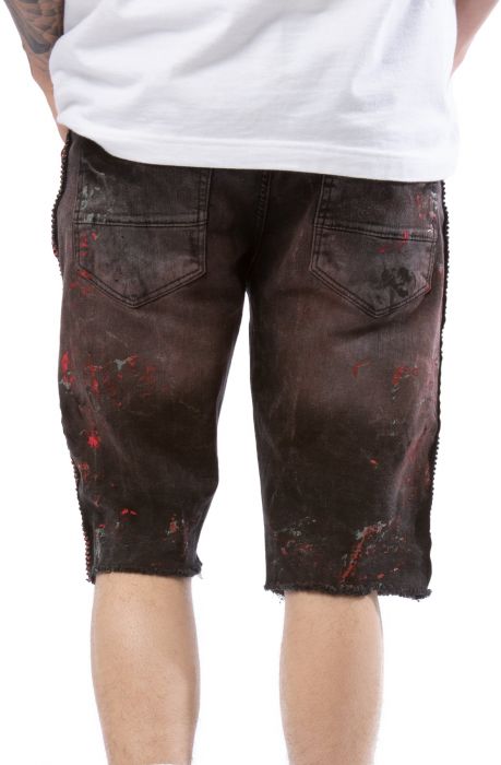 Rhinestone Striped Denim Shorts Black/Red