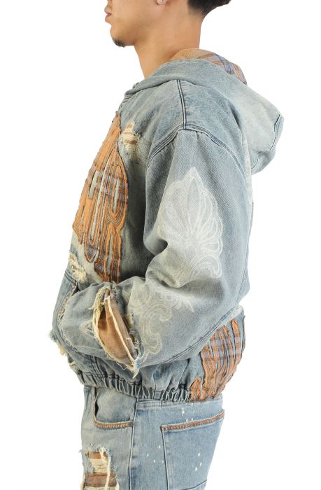 Grandeur Plaid Denim Hoodie Jacket Munich Blue