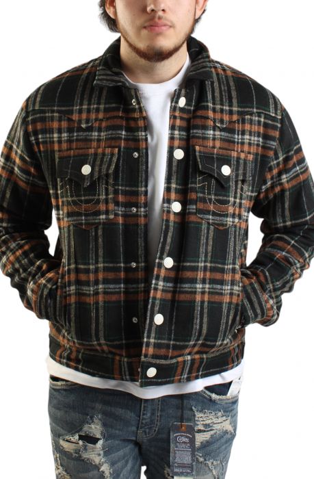 Jimmy Plaid Quilted Flannel Jacket  Black/Orange