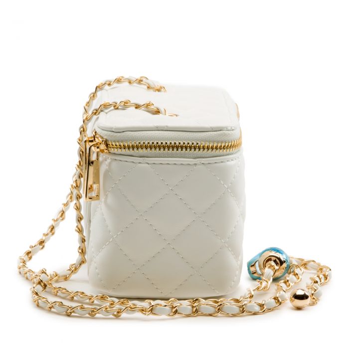 Quilted Rounded Square Crossbody Bag White