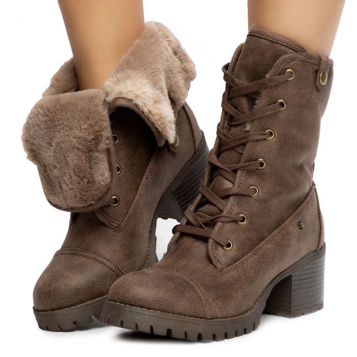 Chief-14 Cuff Down Boots Taupe Two Tone Suede
