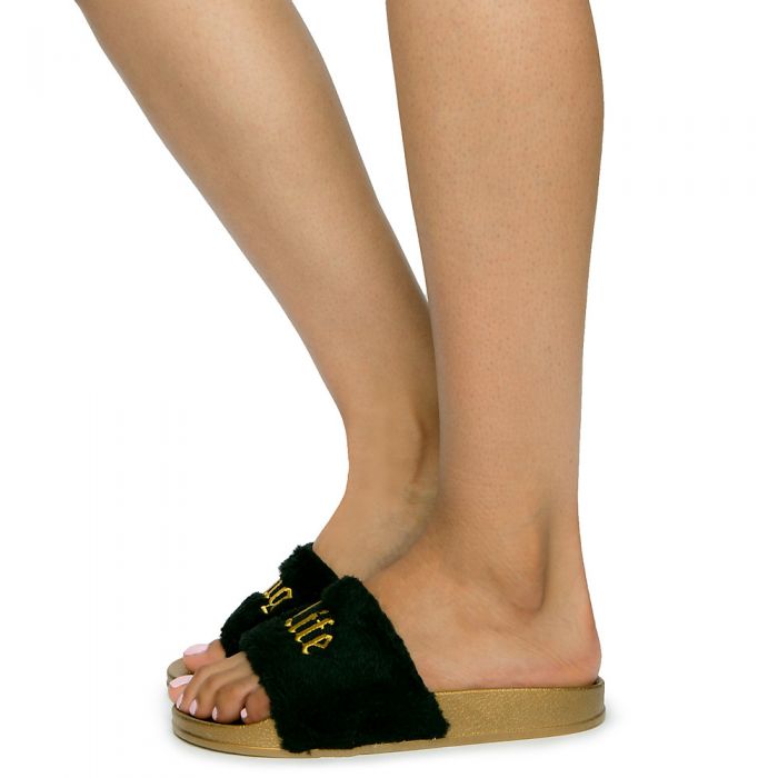 Women's Moira-64 Fur Slides BLACK GOLD