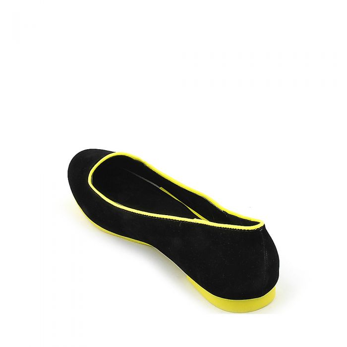 Mindy-AS Casual Flat Shoe Black Velvet/Neon Yellow