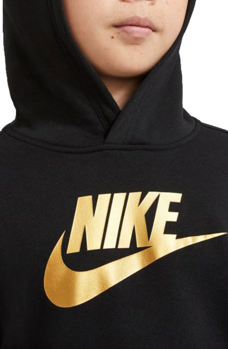 Kids Sportswear Club Fleece Pullover Hoodie Black/Metallic Gold