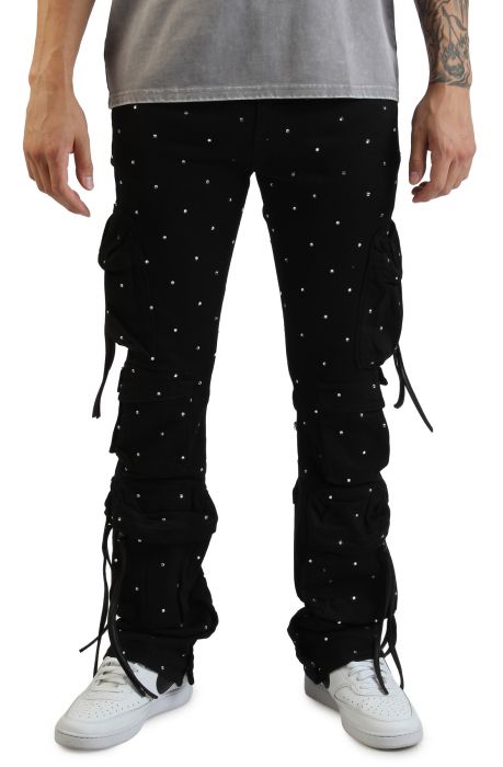 Hawk Cargo Flare Denim Pants   Iced Black