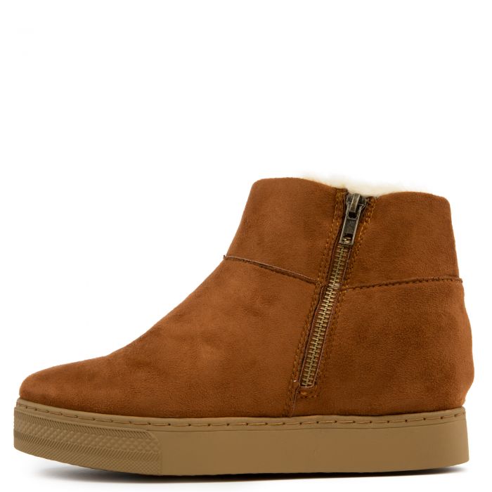 Rise-10 Zip Wedge Booties Tobacco Faux Suede
