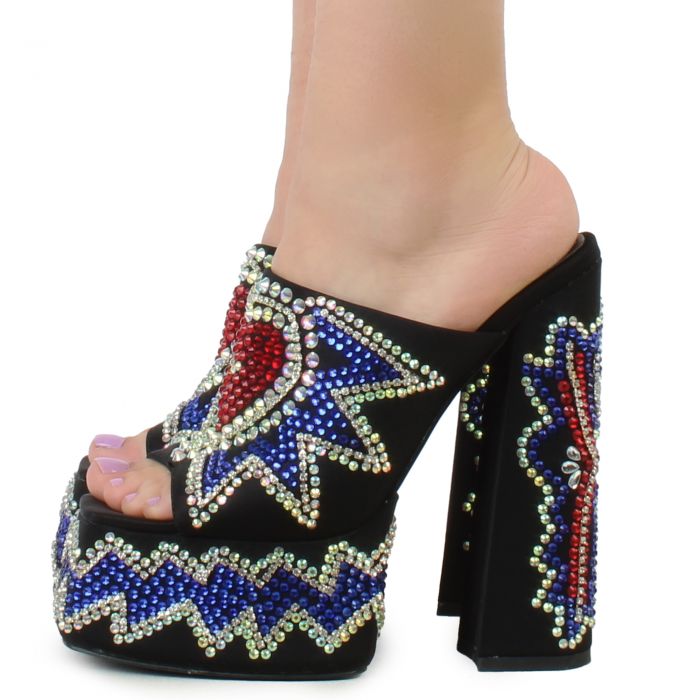 Logan Rhinestone Platform Heel Black